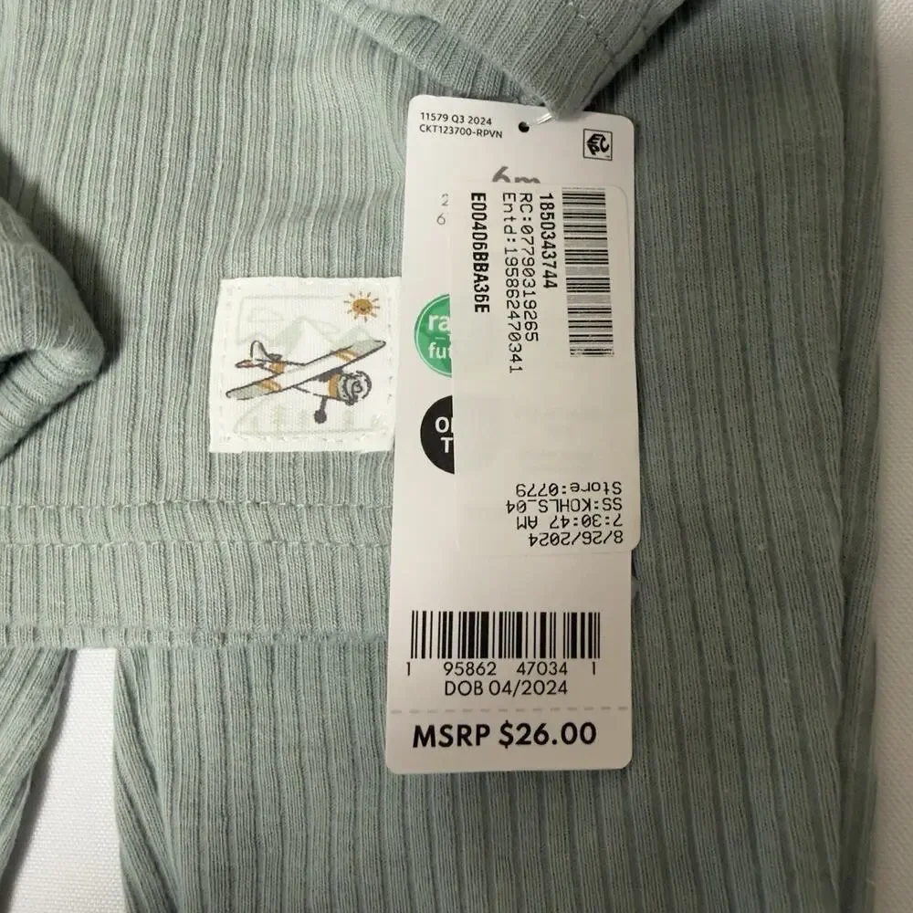 Carter's 3 piece Ribbed Outfit Set 6 Months Sage Green Long Sleeves Hat